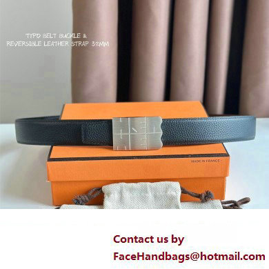 Hermes Typo belt buckle  &  Reversible leather strap 32 mm 01 2023